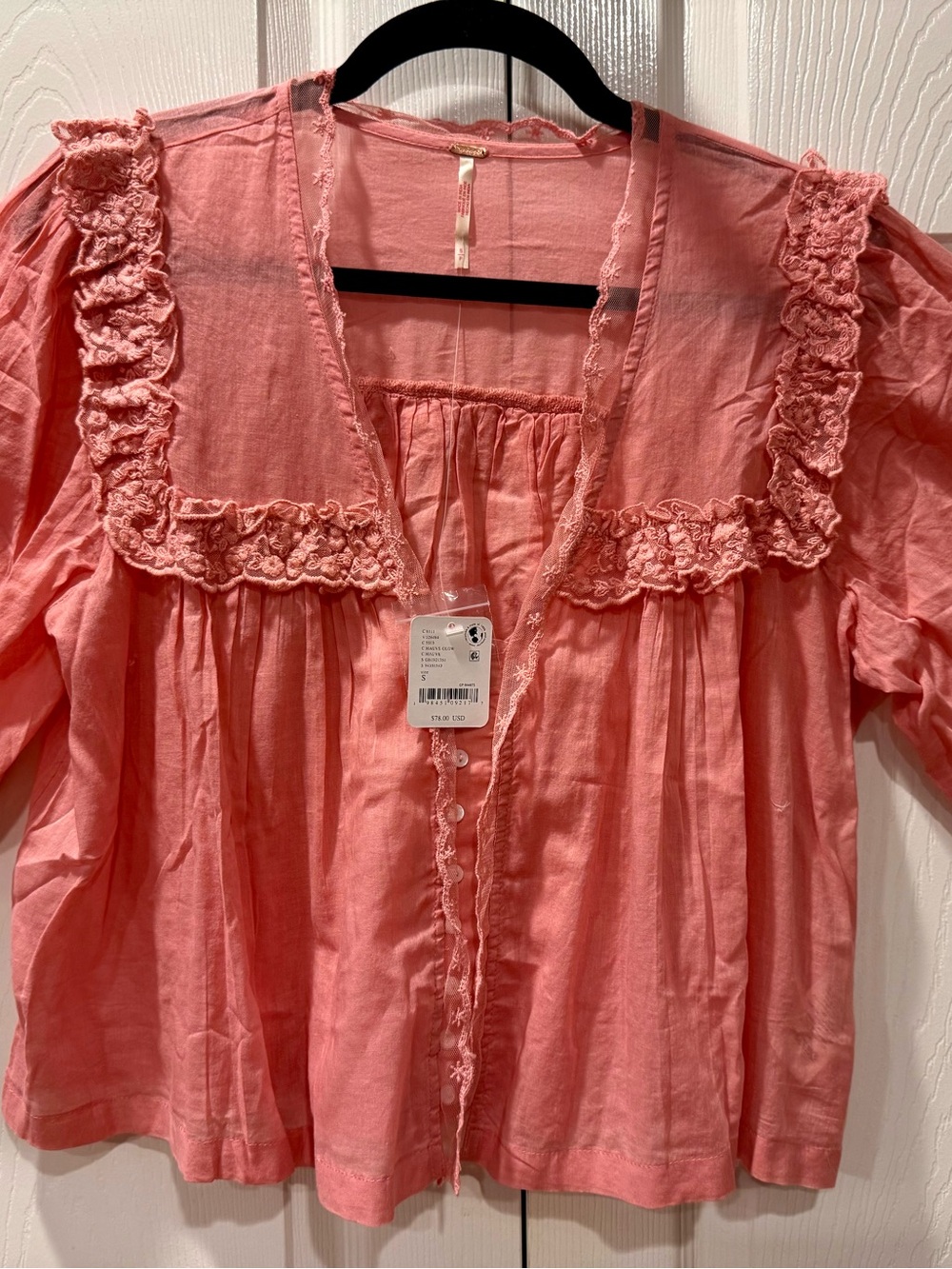 Free People Mauve Glow Lace Trim Button Front Blouse NWT Size S - Picture 2 of 6